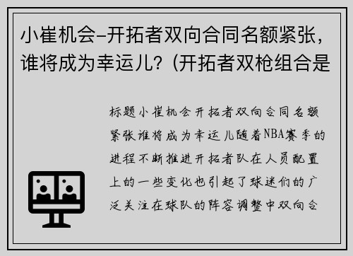 小崔机会-开拓者双向合同名额紧张，谁将成为幸运儿？(开拓者双枪组合是谁)